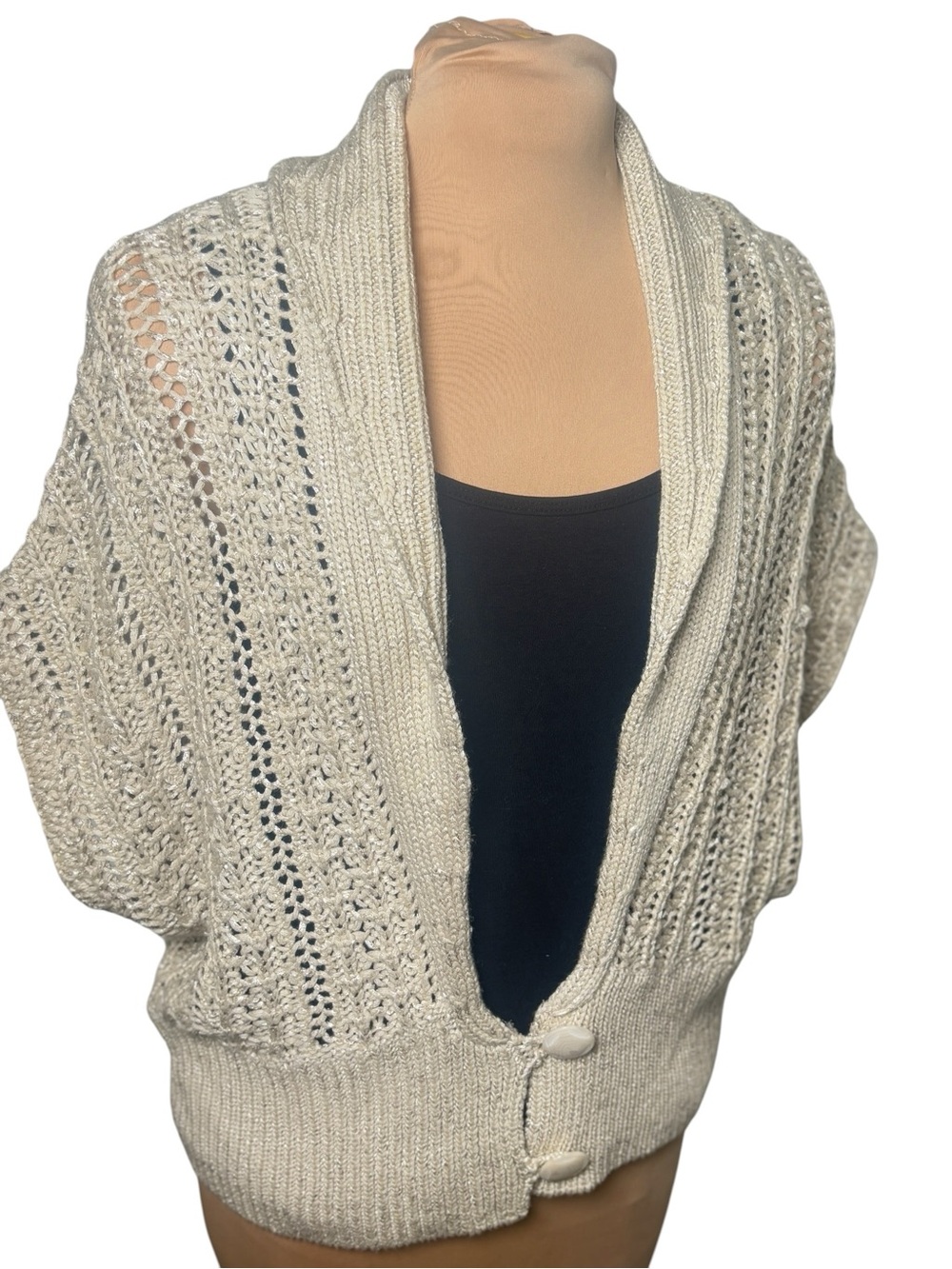Moth Anthropologie Cream Open Knit Cardigan Crochet Sweater Vest Boho M/L - Picture 2 of 10